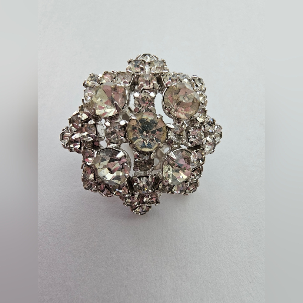 Vintage 1950s Rhinestone Starburst Scarf Clip - Tiered Mid-Century Slide